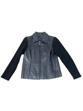 Nuage Black Leather Jacket Knitted Sweater Sleeves Womens Size S / P